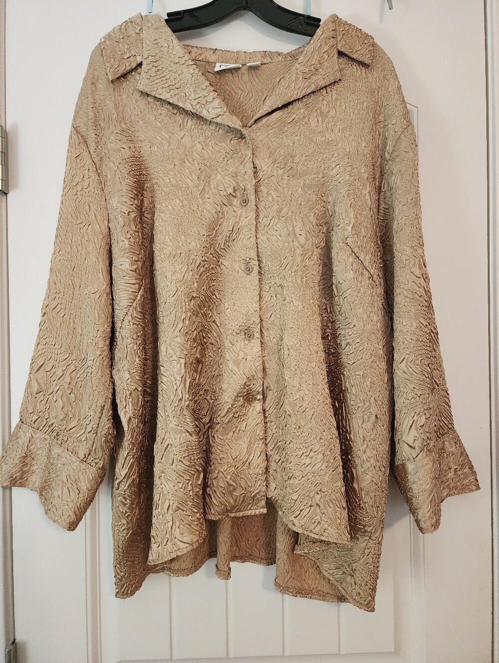 Cato Metallic Gold Textured Button-Front Tunic Top Party Festive 22/24W Event